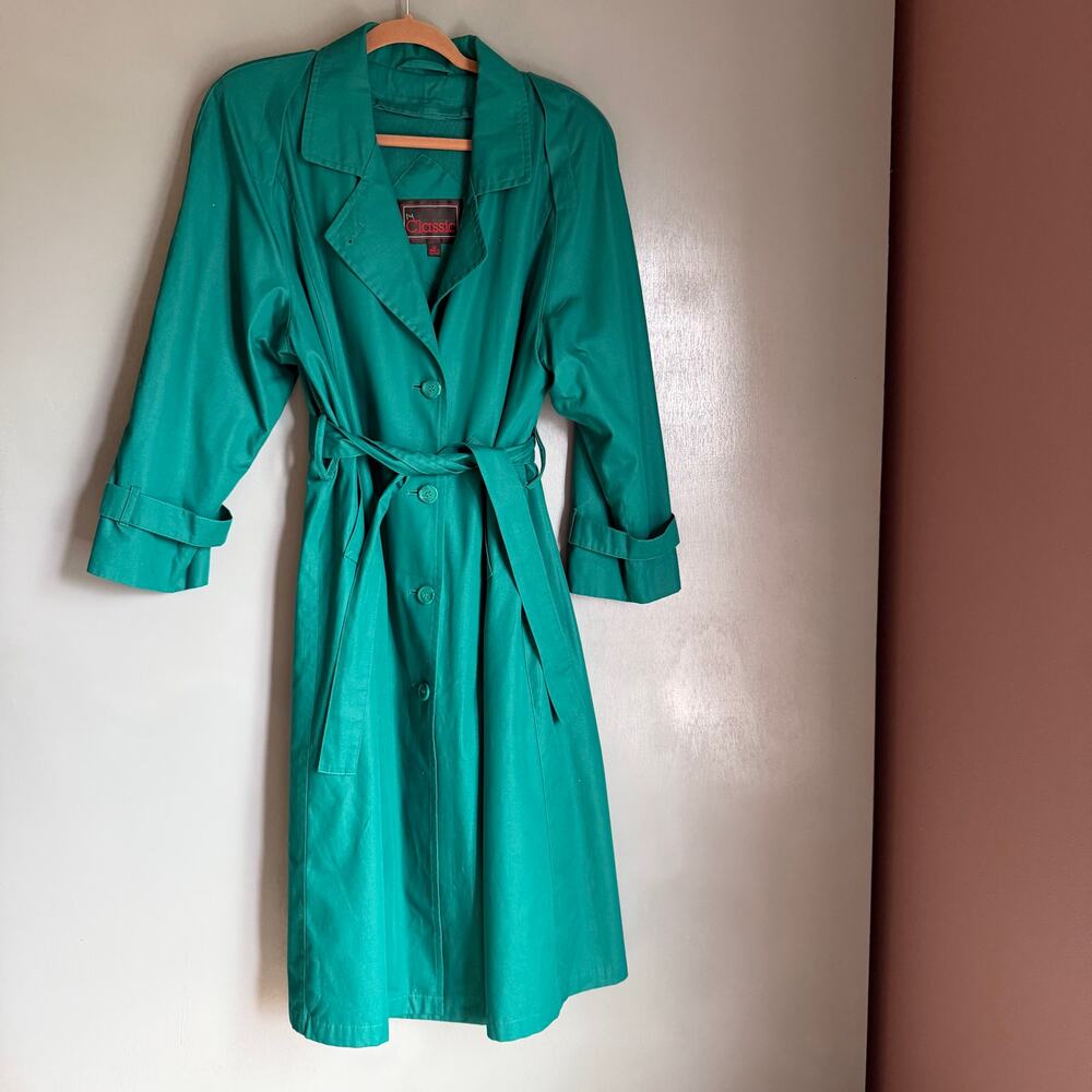 Vintage CLASSIC Women's 12 Teal Turquoise Trench Coat Removable Lining Colorful